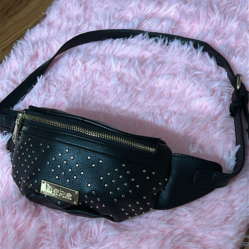 BEBE Los Angelos Black Studded Adjustable Belted Waist Bag Fanny Pack Y2K - Picture 4 of 8